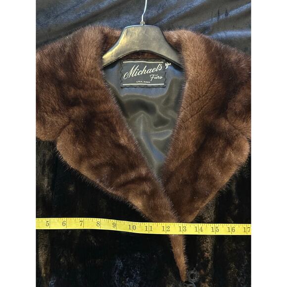 Michael’s Furs Lynn Mass Black Mink Fur Coat Brown collar Women's size Medium - Picture 7 of 13